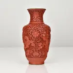 Vintage Chinese Cinnabar Lacquer Vase with Dragon Motifs