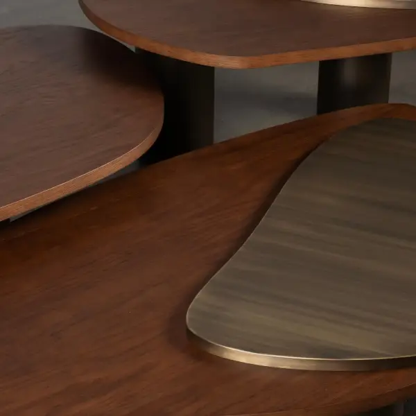 Landscape Nesting Coffee Tables Set of 3, Walnut, Oxidized Brass, Greenapple