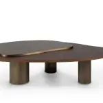Landscape Nesting Coffee Tables Set of 3, Walnut, Oxidized Brass, Greenapple