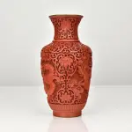 Vintage Chinese Cinnabar Lacquer Vase with Dragon Motifs