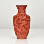 Vintage Chinese Cinnabar Lacquer Vase with Dragon Motifs