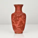 Vintage Chinese Cinnabar Lacquer Vase with Dragon Motifs