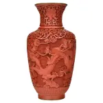 Vintage Chinese Cinnabar Lacquer Vase with Dragon Motifs