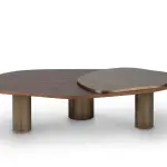 Landscape Nesting Coffee Tables Set of 3, Walnut, Oxidized Brass, Greenapple