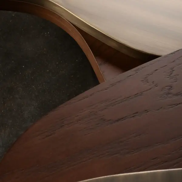 Landscape Nesting Coffee Tables Set of 3, Walnut, Oxidized Brass, Greenapple